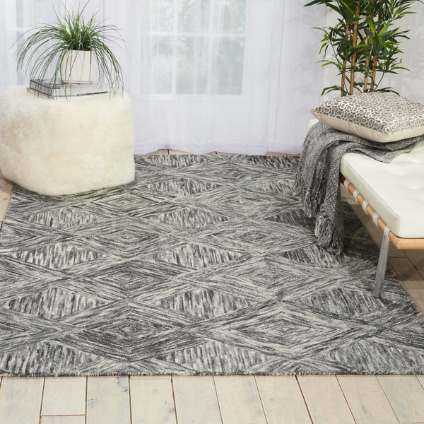 Homeroots 5' X 8' Charcoal And Ivory Wool Geometric Area Rug  Wool 554815