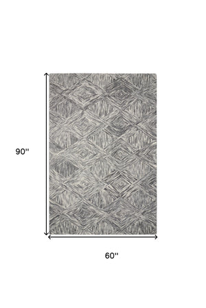 Homeroots 5' X 8' Charcoal And Ivory Wool Geometric Area Rug  Wool 554815
