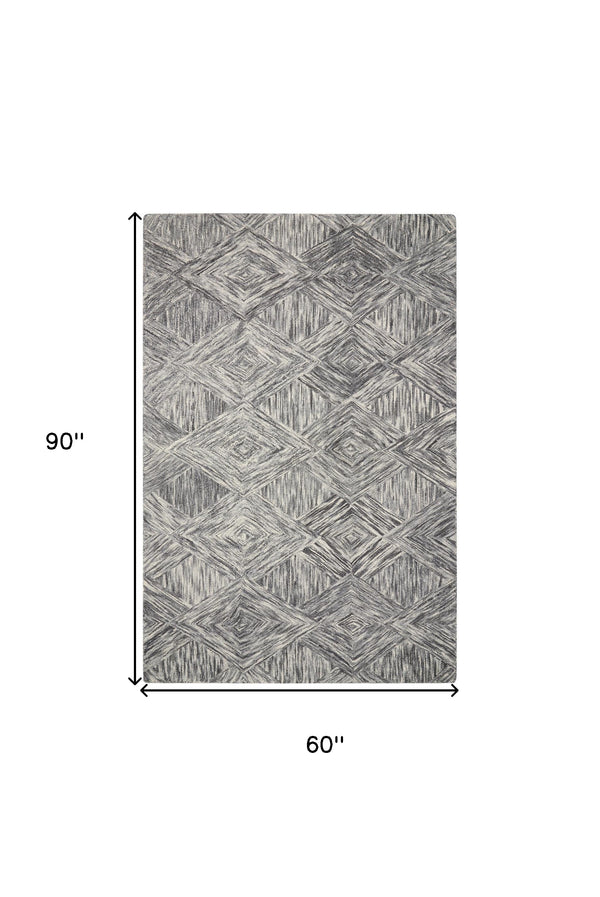 Homeroots 5' X 8' Charcoal And Ivory Wool Geometric Area Rug  Wool 554815
