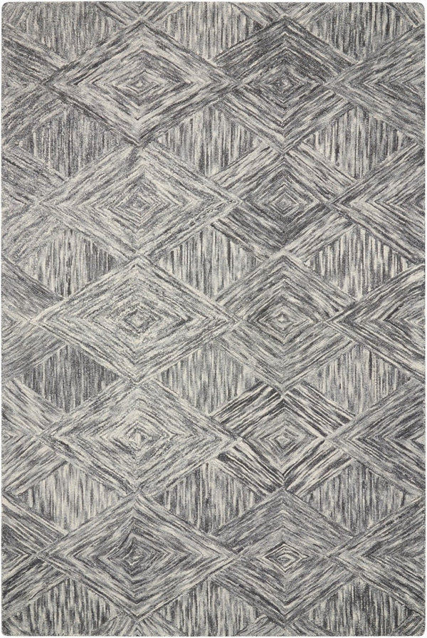 HomeRoots 8' Charcoal and Ivory Wool Geometric Area Rug - Modern Design for Living Rooms and Bedrooms 5' X 8' 554815