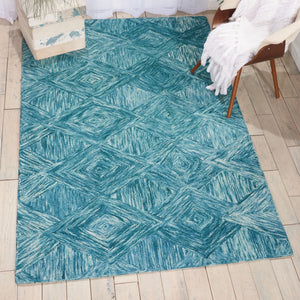 HomeRoots 5' Ivory and Blue Wool Geometric Area Rug - Enhance Comfort and Style in Any Living Space Today! 5' X 8' 554816