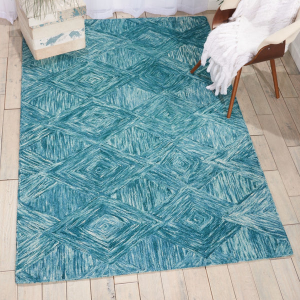 HomeRoots 5' Ivory and Blue Wool Geometric Area Rug - Enhance Comfort and Style in Any Living Space Today! 5' X 8' 554816