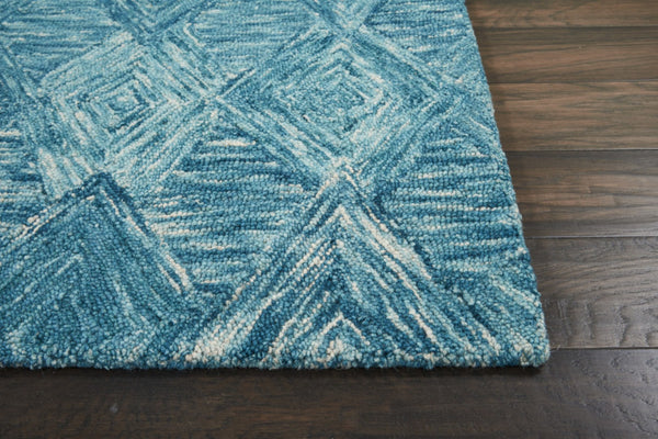 HomeRoots 5' Ivory and Blue Wool Geometric Area Rug - Enhance Comfort and Style in Any Living Space Today! 5' X 8' 554816