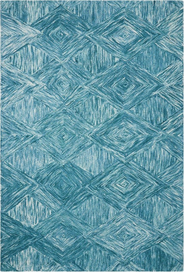 HomeRoots 5' Ivory and Blue Wool Geometric Area Rug - Enhance Comfort and Style in Any Living Space Today! 5' X 8' 554816
