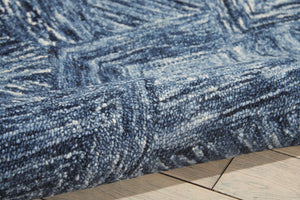 HomeRoots 8' Geometric Wool Area Rug in Denim Blue and Ivory – Stylish, Cozy, Perfect for Any Room Decor 5' X 8' 554817