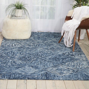 HomeRoots 8' Geometric Wool Area Rug in Denim Blue and Ivory – Stylish, Cozy, Perfect for Any Room Decor 5' X 8' 554817