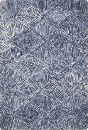 HomeRoots 8' Geometric Wool Area Rug in Denim Blue and Ivory – Stylish, Cozy, Perfect for Any Room Decor 5' X 8' 554817