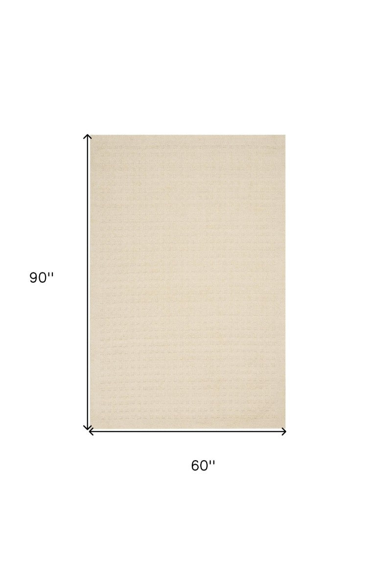 Ivory Solid Wool Area Rug Plush Long Pile Power Loomed for Living Room or Bedroom Decor
