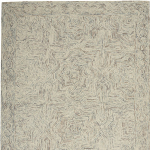 Homeroots 4' X 6' Ivory And Blue Wool Geometric Area Rug  Wool 554827