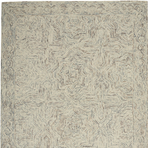 Homeroots 4' X 6' Ivory And Blue Wool Geometric Area Rug  Wool 554827