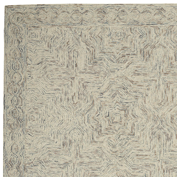 Homeroots 4' X 6' Ivory And Blue Wool Geometric Area Rug  Wool 554827