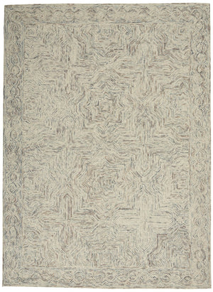 HomeRoots 5' Ivory and Blue Wool Geometric Area Rug – Modern Bohemian Style for Cozy Living Spaces and More 4' X 6' 554827