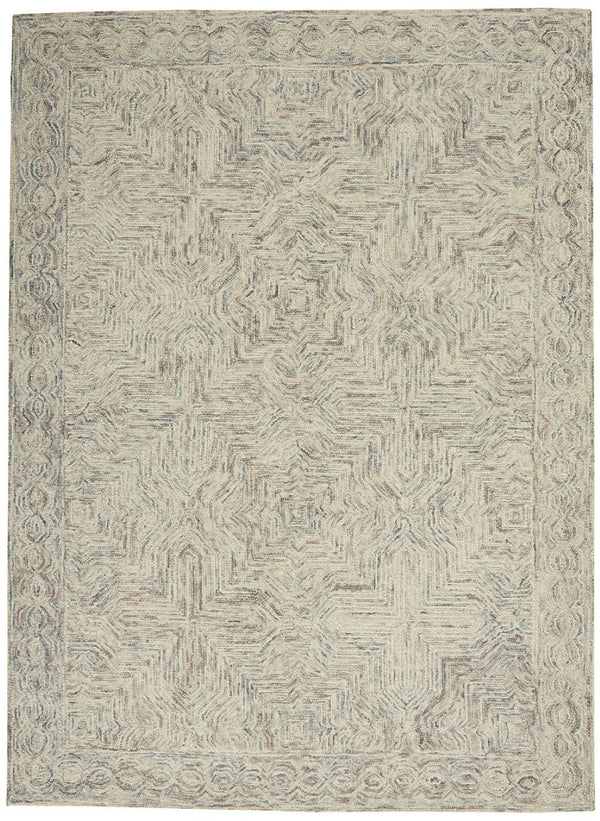 HomeRoots 5' Ivory and Blue Wool Geometric Area Rug – Modern Bohemian Style for Cozy Living Spaces and More 4' X 6' 554827