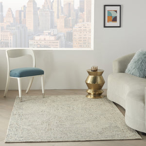 Homeroots 4' X 6' Ivory And Blue Wool Geometric Area Rug  Wool 554827