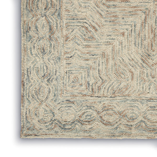 Homeroots 4' X 6' Ivory And Blue Wool Geometric Area Rug  Wool 554827