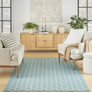 HomeRoots 6' X 9' Aqua & Ivory Geometric Area Rug - Stylish Indoor/Outdoor Flatwoven Design for Any Space 554831