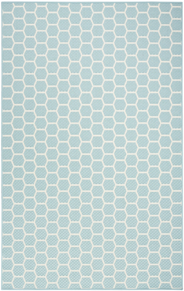 HomeRoots 6' X 9' Aqua & Ivory Geometric Area Rug - Stylish Indoor/Outdoor Flatwoven Design for Any Space 554831