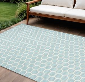 HomeRoots 6' X 9' Aqua & Ivory Geometric Area Rug - Stylish Indoor/Outdoor Flatwoven Design for Any Space 554831