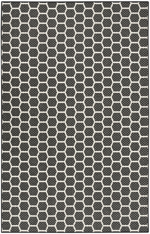 HomeRoots 6' X 9' Black and Ivory Geometric Area Rug - Versatile Indoor/Outdoor Design for Modern Spaces 554832