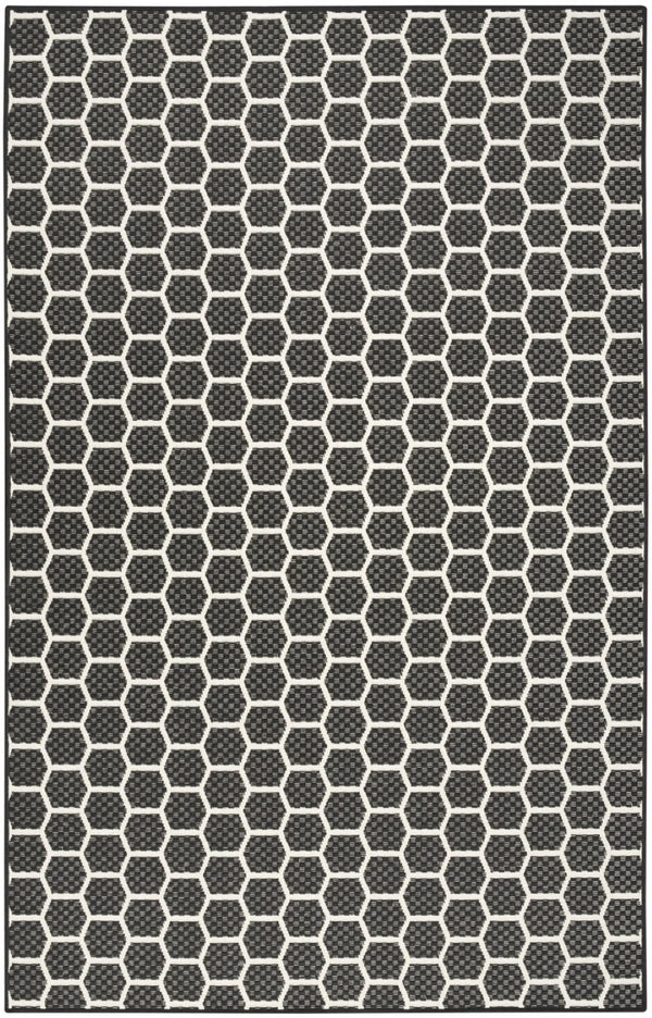 HomeRoots 6' X 9' Black and Ivory Geometric Area Rug - Versatile Indoor/Outdoor Design for Modern Spaces 554832