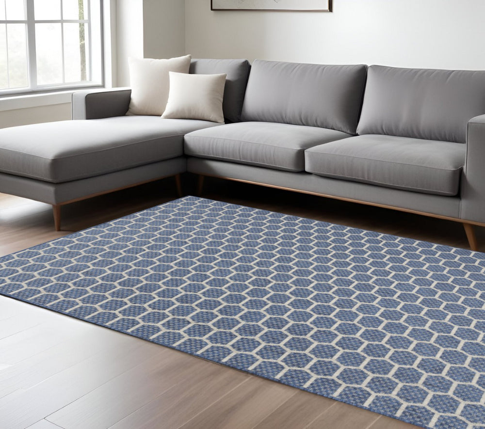 HomeRoots 6' X 9' Blue and Ivory Geometric Area Rug - Versatile Indoor/Outdoor Mat for Modern Spaces & Durability 554833