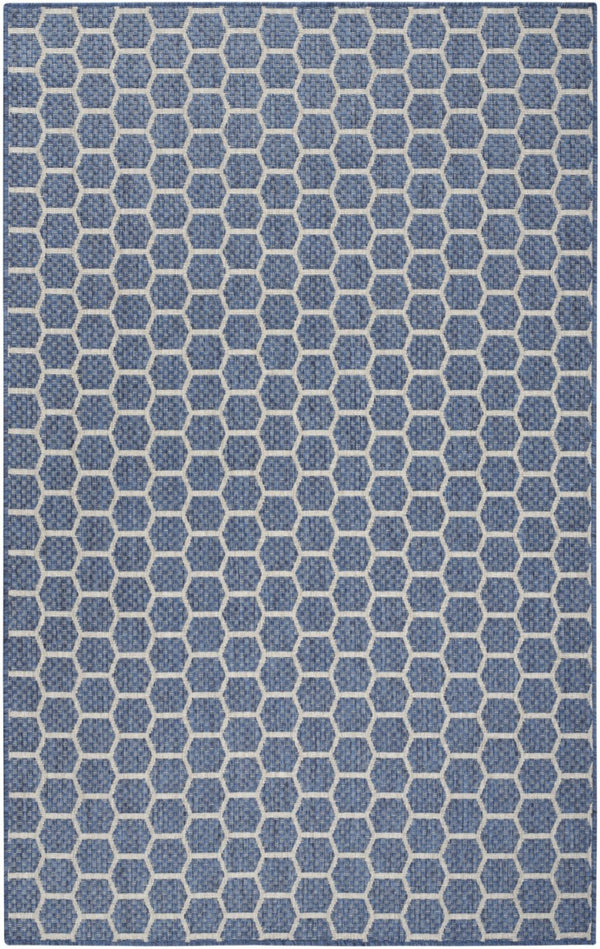 HomeRoots 6' X 9' Blue and Ivory Geometric Area Rug - Versatile Indoor/Outdoor Mat for Modern Spaces & Durability 554833