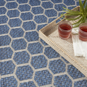 HomeRoots 6' X 9' Blue and Ivory Geometric Area Rug - Versatile Indoor/Outdoor Mat for Modern Spaces & Durability 554833