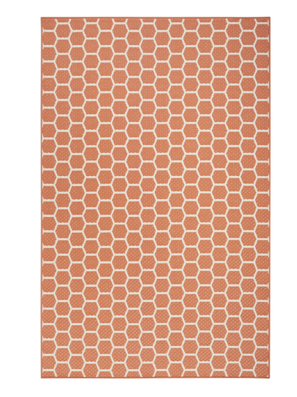 HomeRoots 6' Coral and Ivory Geometric Area Rug – Stylish Indoor/Outdoor Flatwoven Design for Modern Spaces 554834
