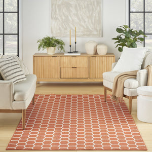 HomeRoots 6' Coral and Ivory Geometric Area Rug – Stylish Indoor/Outdoor Flatwoven Design for Modern Spaces 554834