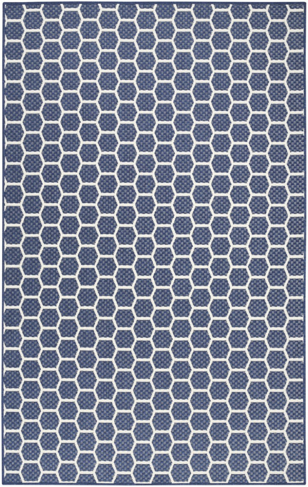 HomeRoots 6' X 9' Versatile Navy Blue & Ivory Geometric Indoor/Outdoor Area Rug for Modern Spaces & Durability 554837