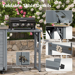 English Elm K&k Outdoor Rolling Kitchen Island Fir Wood Stainless Steel Top with Foldable Prep Station Grey+Blue N707P370276G