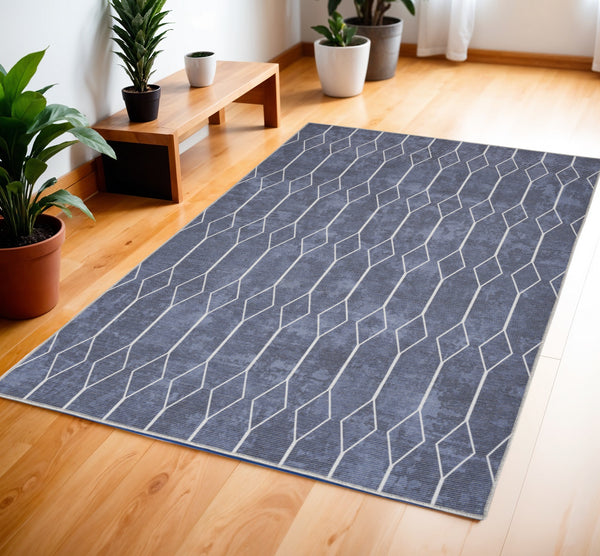 Homeroots 4' X 6' Blue And Ivory Geometric Power Loom Area Rug  Cotton Blend 554842