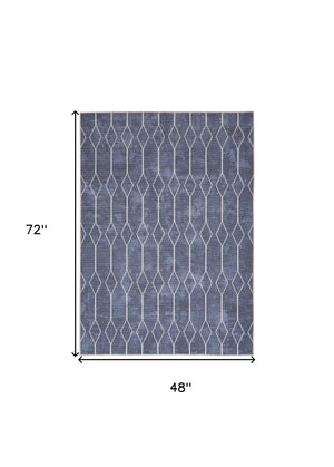 Homeroots 4' X 6' Blue And Ivory Geometric Power Loom Area Rug  Cotton Blend 554842