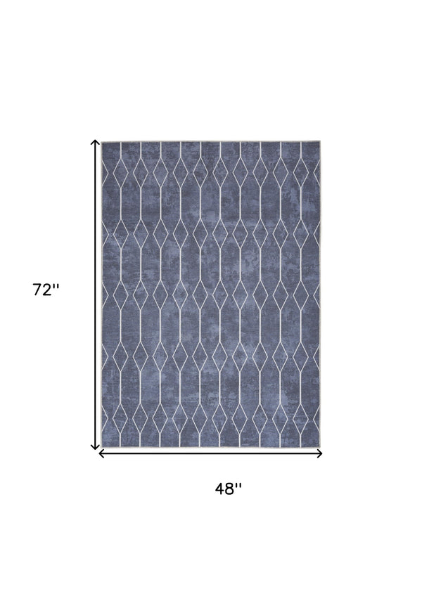 Homeroots 4' X 6' Blue And Ivory Geometric Power Loom Area Rug  Cotton Blend 554842