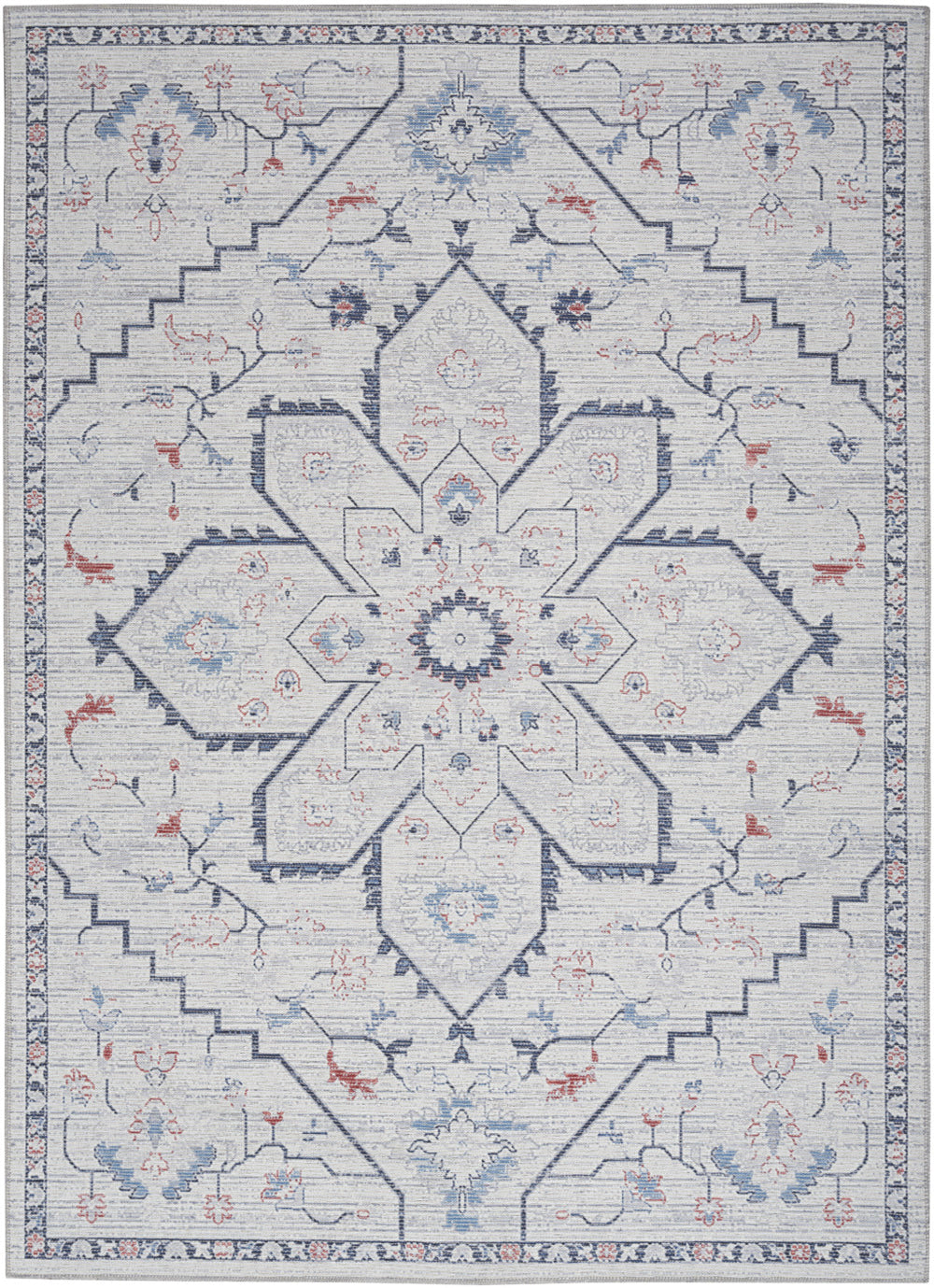 Homeroots 4' X 6' Ivory And Blue Floral Power Loom Area Rug  Cotton Blend 554845