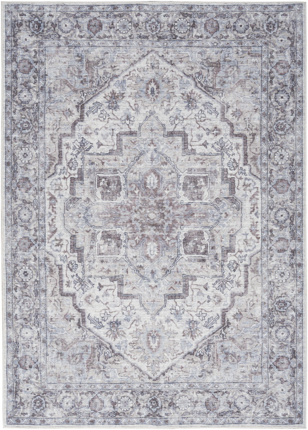 Homeroots 4' X 6' Ivory And Gray Floral Medallion Power Loom Distressed Area Rug  Cotton Blend 554846