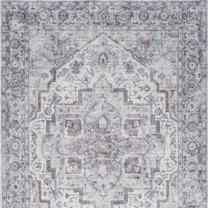 Homeroots 4' X 6' Ivory And Gray Floral Medallion Power Loom Distressed Area Rug  Cotton Blend 554846