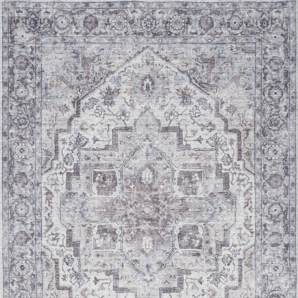 Homeroots 4' X 6' Ivory And Gray Floral Medallion Power Loom Distressed Area Rug  Cotton Blend 554846