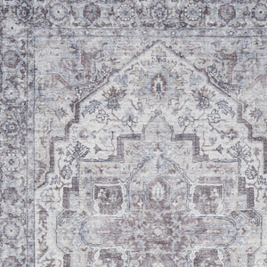 Homeroots 4' X 6' Ivory And Gray Floral Medallion Power Loom Distressed Area Rug  Cotton Blend 554846