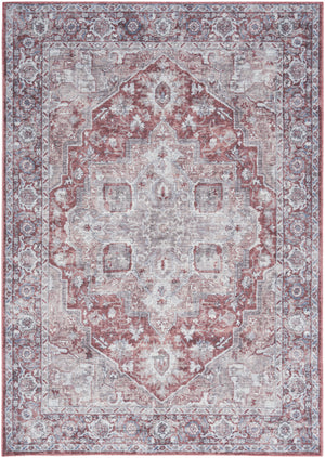 Homeroots 4' X 6' Gray And Red Floral Medallion Power Loom Distressed Area Rug  Cotton Blend 554847