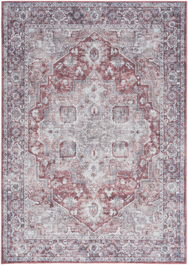 Homeroots 4' X 6' Gray And Red Floral Medallion Power Loom Distressed Area Rug  Cotton Blend 554847