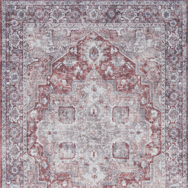 Homeroots 4' X 6' Gray And Red Floral Medallion Power Loom Distressed Area Rug  Cotton Blend 554847