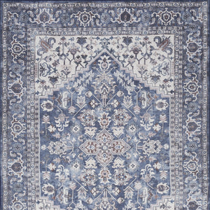 Homeroots 4' X 6' Blue And Ivory Floral Medallion Power Loom Distressed Area Rug  Cotton Blend 554849