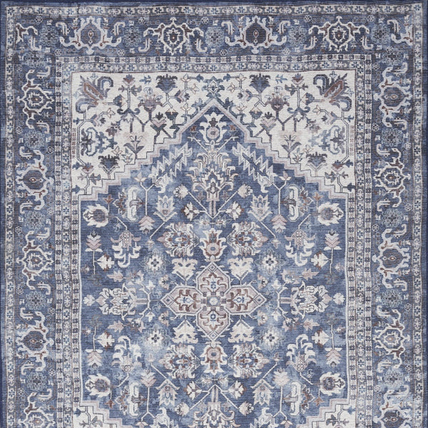 Homeroots 4' X 6' Blue And Ivory Floral Medallion Power Loom Distressed Area Rug  Cotton Blend 554849
