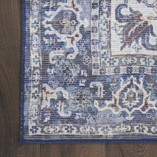 Homeroots 4' X 6' Blue And Ivory Floral Medallion Power Loom Distressed Area Rug  Cotton Blend 554849