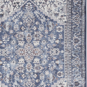 Homeroots 4' X 6' Blue And Ivory Floral Medallion Power Loom Distressed Area Rug  Cotton Blend 554849