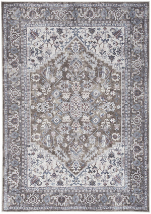 Homeroots 4' X 6' Green And Ivory Floral Medallion Power Loom Distressed Area Rug  Cotton Blend 554850
