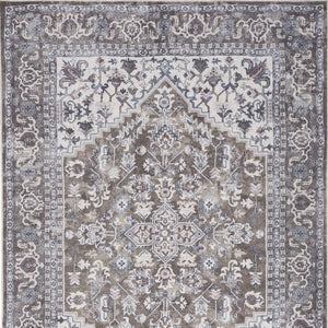 Homeroots 4' X 6' Green And Ivory Floral Medallion Power Loom Distressed Area Rug  Cotton Blend 554850