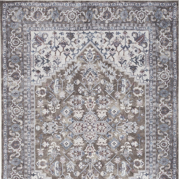 Homeroots 4' X 6' Green And Ivory Floral Medallion Power Loom Distressed Area Rug  Cotton Blend 554850