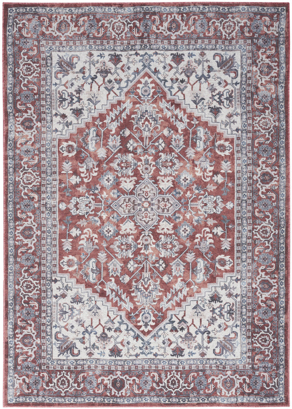 Homeroots 4' X 6' Red And Ivory Floral Medallion Power Loom Distressed Area Rug  Cotton Blend 554851